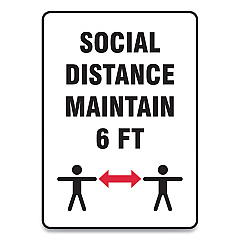 Accuform Social Distance Signs, Wall, 7 x 10, "Social Distance Maintain 6 ft", 2 Humans/Arrows, White, 10/Pack (GN1MGNF547VPESP)