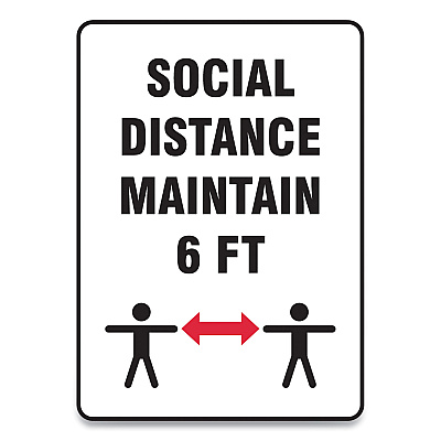 Accuform Social Distance Signs, Wall, 7 x 10, "Social Distance Maintain 6 ft", 2 Humans/Arrows, White, 10/Pack (GN1MGNF547VPESP)