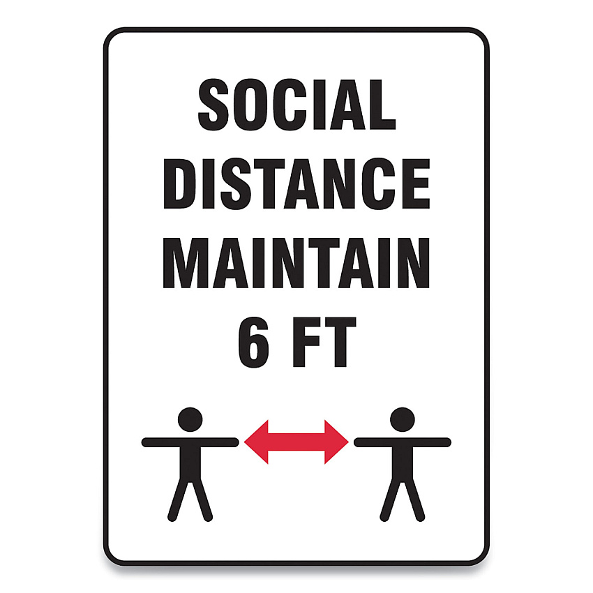 Accuform Social Distance Signs, Wall, 7 x 10, "Social Distance Maintain 6 ft", 2 Humans/Arrows, White, 10/Pack (GN1MGNF547VPESP)