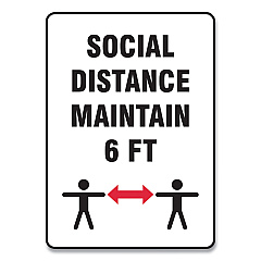 Accuform Social Distance Signs, Wall, 10 x 14, "Social Distance Maintain 6 ft", 2 Humans/Arrows, White, 10/Pack (GN1MGNF549VPESP)