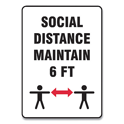 Accuform Social Distance Signs, Wall, 10 x 14, "Social Distance Maintain 6 ft", 2 Humans/Arrows, White, 10/Pack (GN1MGNF549VPESP)