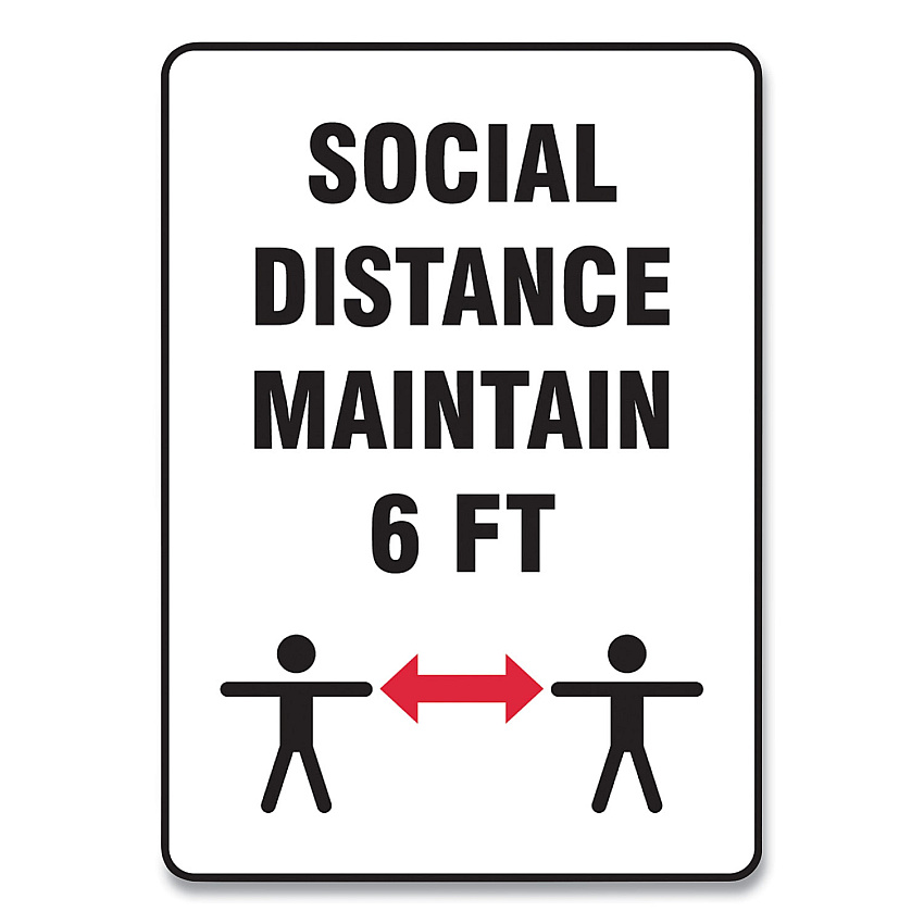 Accuform Social Distance Signs, Wall, 10 x 14, "Social Distance Maintain 6 ft", 2 Humans/Arrows, White, 10/Pack (GN1MGNF549VPESP)
