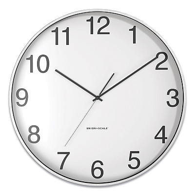 Union & Scale Essentials Classic Round Wall Clock, 12" Overall Diameter, Silver Case, 1 AA (sold separately) (UOS24411457)