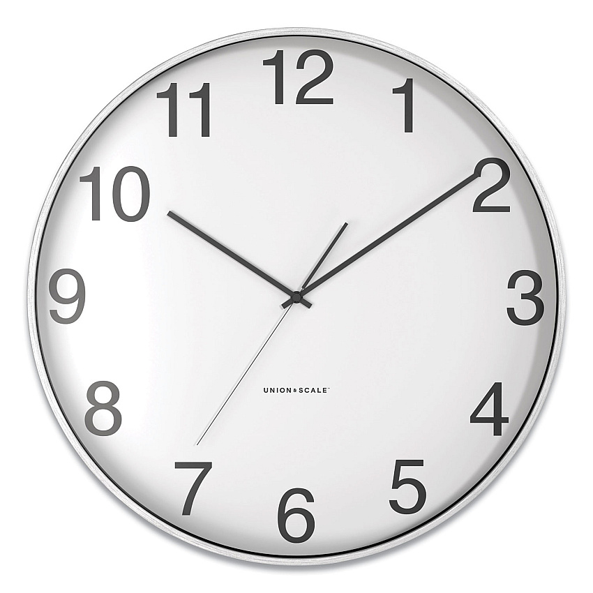 Union & Scale Essentials Classic Round Wall Clock, 12" Overall Diameter, Silver Case, 1 AA (sold separately) (UOS24411457)