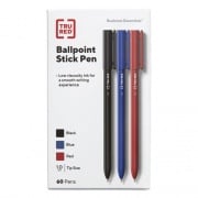 TRU RED Ballpoint Pen, Stick, Medium 1 mm, Assorted Ink and Barrel Colors, 60/Pack (24377912)