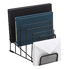 TRU RED Metal Incline Sorter with Wire Mesh Mobile Device Holder, 6 Sections, 7.48 x 8.77 x 7.55, Matte Black (TUD24402460)