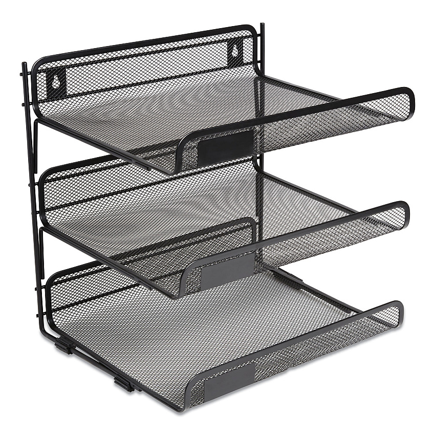 TRU RED Side-Load Open Design Wire Mesh Horizontal Document Organizer, 3 Sections, Letter-Size, 13.78 x 11.22 x 13.38, Matte Black (TUD24402462)