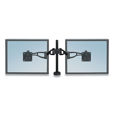 Fellowes Professional Series Depth Adjustable Dual Monitor Arm, 360 deg Rotation, 37 deg Tilt, 360 deg Pan, Black, Supports 24 lb (8041701)
