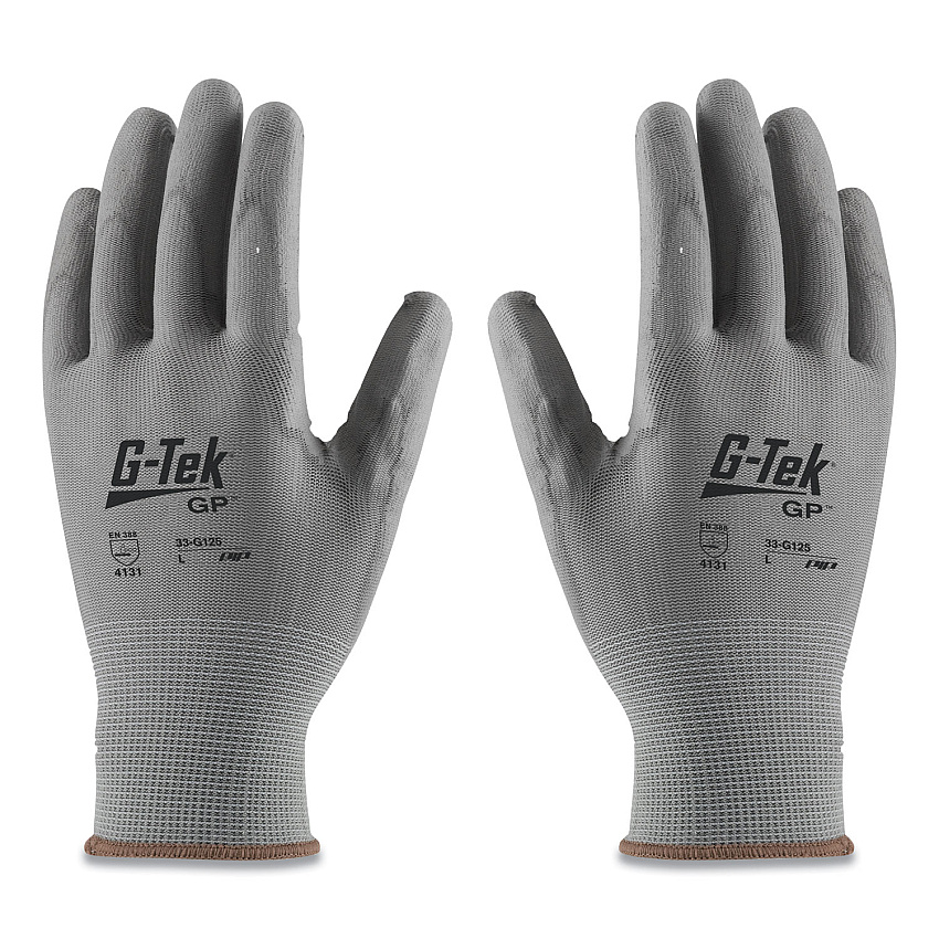 G-Tek GP Polyurethane-Coated Nylon Gloves, Small, Gray, 12 Pairs (PID33G125S)