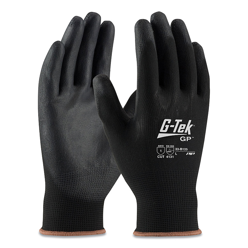 G-Tek GP Polyurethane-Coated Nylon Gloves, X-Large, Black, 12 Pairs (PID33B125XL)