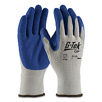 G-Tek GP Latex-Coated Cotton/Polyester Gloves, Large, Gray/Blue, 12 Pairs (PID391310L)