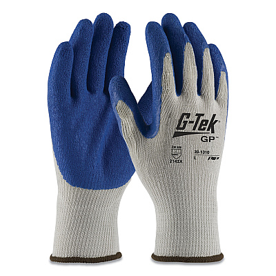 G-Tek GP Latex-Coated Cotton/Polyester Gloves, Large, Gray/Blue, 12 Pairs (PID391310L)