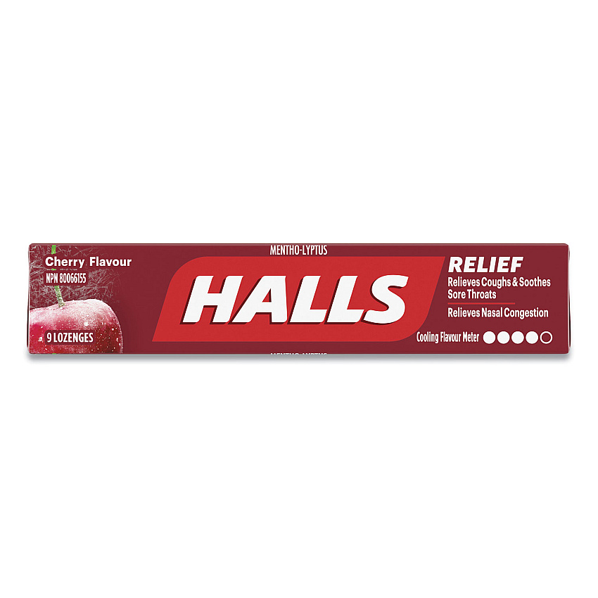 HALLS Mentho-Lyptus Cough and Sore Throat Lozenges, Cherry, 9/Pack, 20 Packs/Box (HLLAMC62476)
