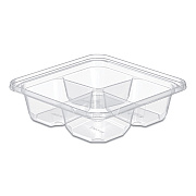 Dart TamperGuard Snack Boxes, 4 Compartments, 6.3 x 6.3 x 1.8, Clear, Plastic, 300/Carton (SBTG4S)