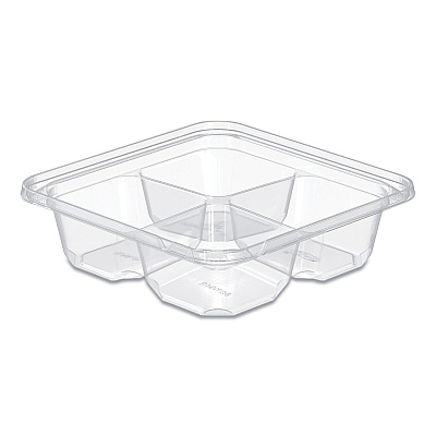 Dart TamperGuard Snack Boxes, 4 Compartments, 6.3 x 6.3 x 1.8, Clear, Plastic, 300/Carton (SBTG4S)