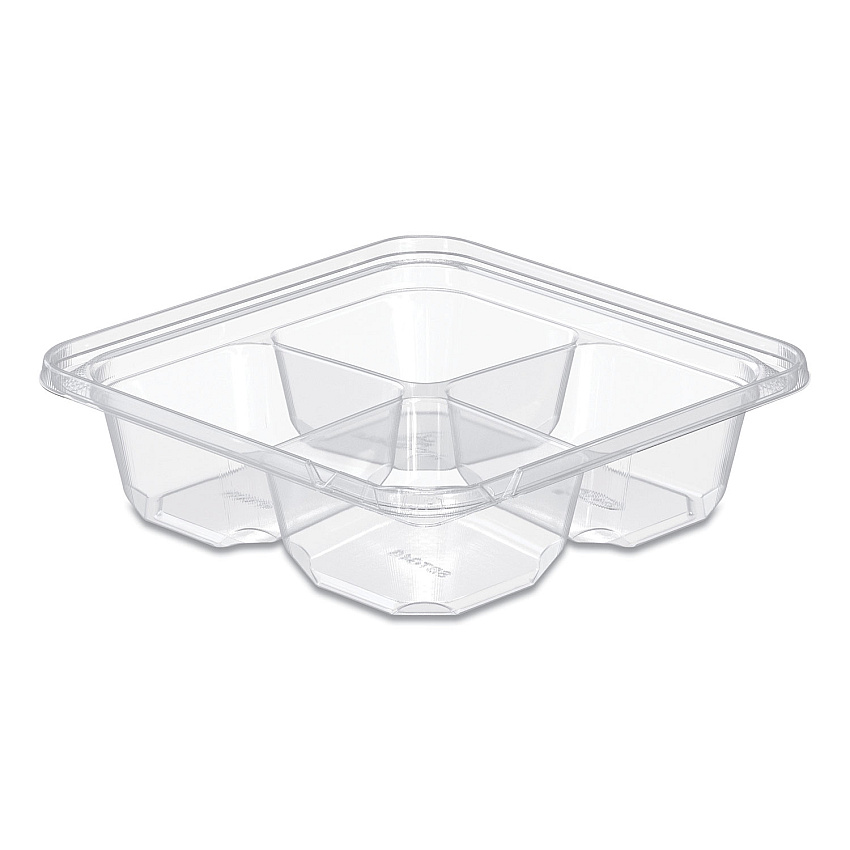 Dart TamperGuard Snack Boxes, 4 Compartments, 6.3 x 6.3 x 1.8, Clear, Plastic, 300/Carton (SBTG4S)