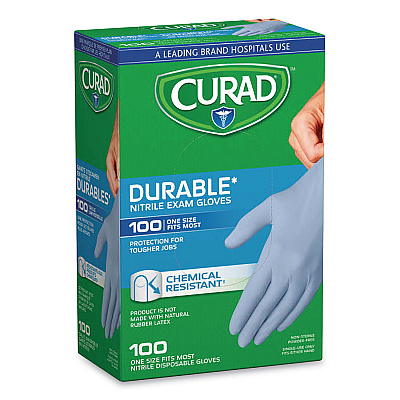 Curad Powder-Free Nitrile Exam Gloves, One Size, Blue, 100/Box (MIICUR4145R)