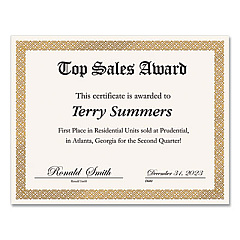 Great Papers Foil Border Certificates, 8.5 x 11, Ivory/Gold with Gold Braided Border, 15/Pack (GRP963006)