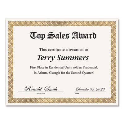 Great Papers Foil Border Certificates, 8.5 x 11, Ivory/Gold with Gold Braided Border, 15/Pack (GRP963006)
