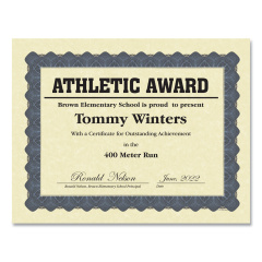 Great Papers Metallic Border Certificates, 11 x 8.5, Ivory/Blue with Blue Border, 100/Pack (934400)