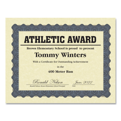 Great Papers Metallic Border Certificates, 11 x 8.5, Ivory/Blue with Blue Border, 100/Pack (934400)