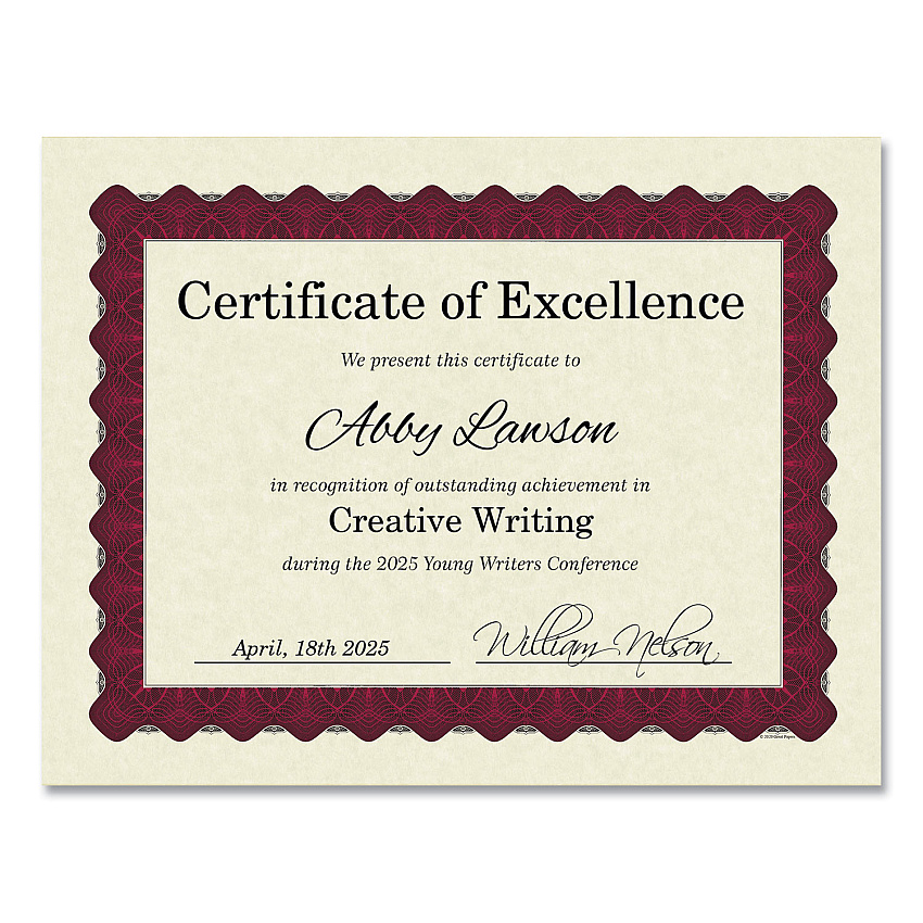 Great Papers Metallic Border Certificates, 11 x 8.5, Ivory/Red with Red Border, 100/Pack (GRP934100)