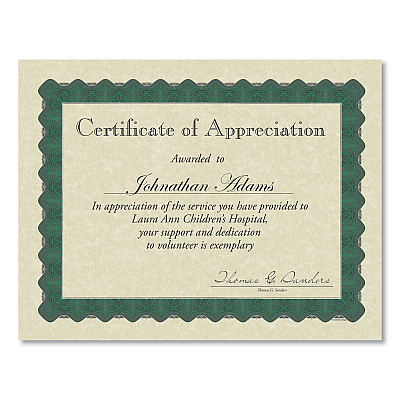 Great Papers Metallic Border Certificates, 11 x 8.5, Ivory/Green with Green Border, 100/Pack (GRP934200)