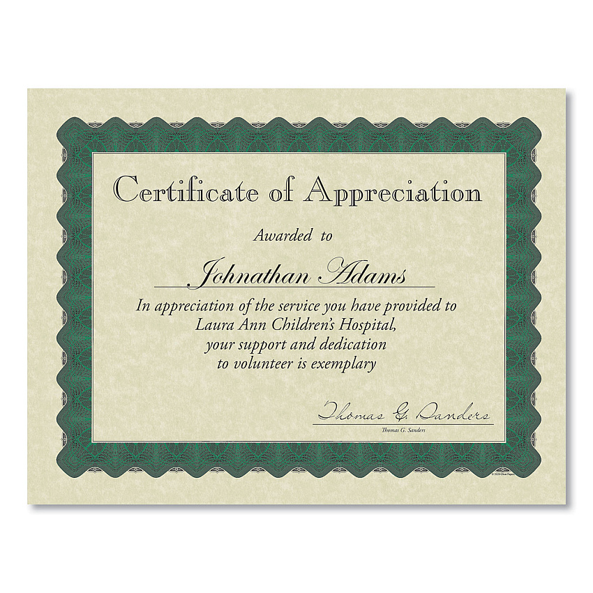 Great Papers Metallic Border Certificates, 11 x 8.5, Ivory/Green with Green Border, 100/Pack (GRP934200)