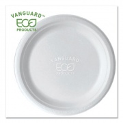 Eco-Products Vanguard Renewable and Compostable Sugarcane Plates, 9" dia, White, 500/Carton (EPP013NFA)