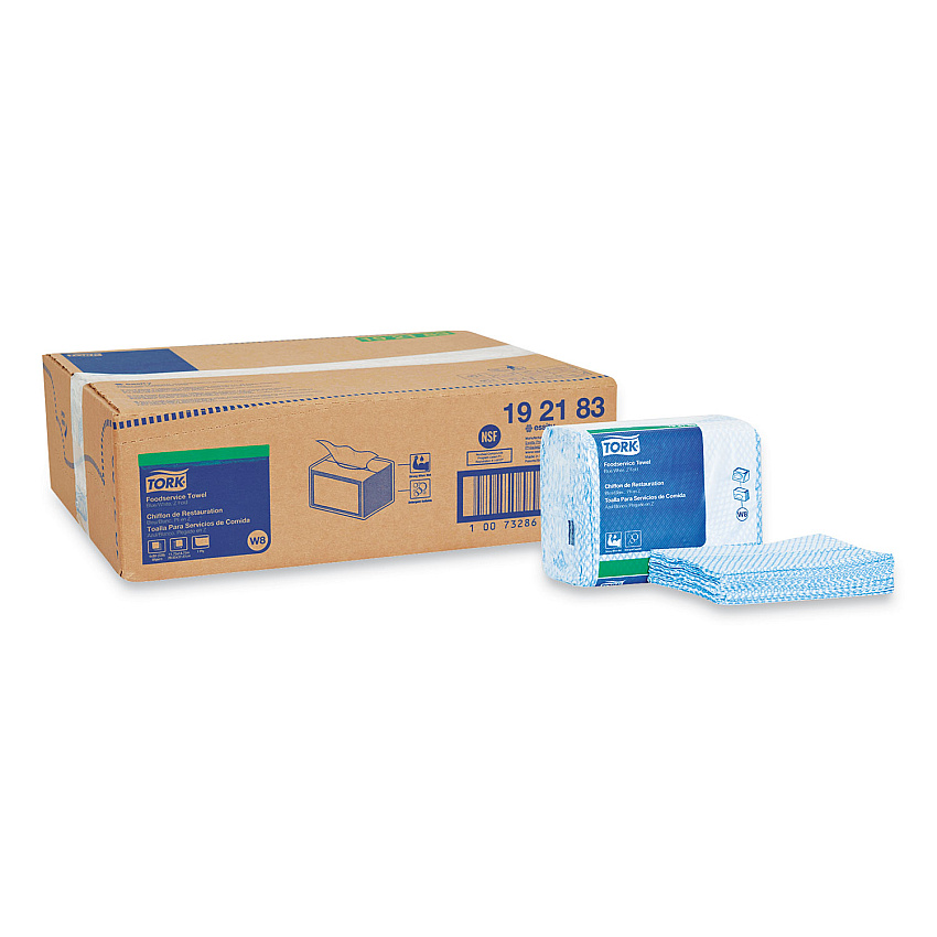 Tork Small Pack Foodservice Cloth, 1-Ply, 11.75 x 14.75, Unscented, Blue/White, 80/Poly Pack, 4 Packs/Carton (TRK192183)