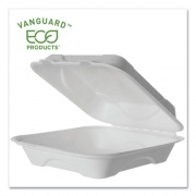 Eco-Products Vanguard Renewable and Compostable Sugarcane Clamshells, 1-Compartment, 9 x 9 x 3, White, 200/Carton (EPHC91NFA)