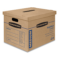 Bankers Box SmoothMove Classic Moving/Storage Boxes, Half Slotted Container (HSC), Medium, 15" x 18" x 14", Brown/Blue, 8/Carton (FEL7717201)