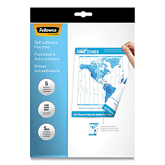 Fellowes Self-Adhesive Laminating Pouches, 5 mil, 9" x 11.5", Gloss Clear, 5/Pack (FEL52205)