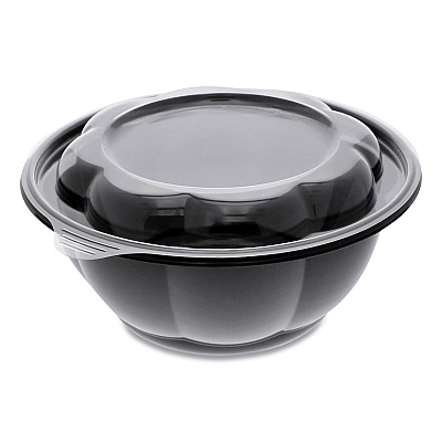 Pactiv Evergreen Roseware Bowl, 80 oz, 9.75" Diameter x 9h", Black Base/Clear Lid, Plastic, 252/Carton (PCTLRW80B120)
