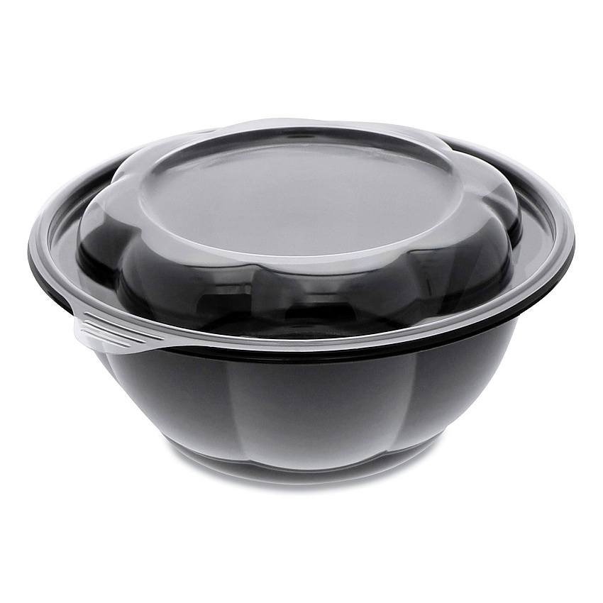 Pactiv Evergreen Roseware Bowl, 80 oz, 9.75" Diameter x 9h", Black Base/Clear Lid, Plastic, 252/Carton (PCTLRW80B120)