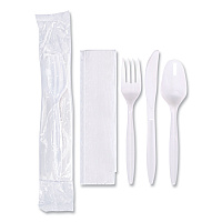 Hoffmaster Economy Cutlery Kit, Fork/Knife/Spoon/Napkin, White, 250/Carton (HFM117799)