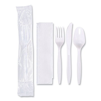 Hoffmaster Economy Cutlery Kit, Fork/Knife/Spoon/Napkin, White, 250/Carton (HFM117799)
