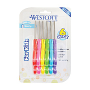 Westcott For Kids Scissors, Rounded Tip, 5" Long, 1.75" Cut Length, Straight Assorted Color Handles, 6/Pack (ACM16454)