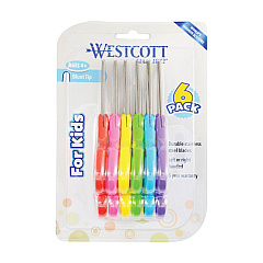Westcott For Kids Scissors, Rounded Tip, 5" Long, 1.75" Cut Length, Straight Assorted Color Handles, 6/Pack (ACM16454)