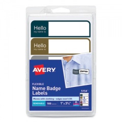 Avery Flexible Self-Adhesive Mini Name Badge Labels, 1 x 3.75, Hello, Assorted, 100/Pack (5154)