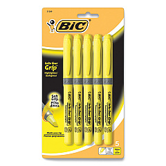 BIC Brite Liner Grip Pocket Highlighter, Fluorescent Yellow Ink, Chisel Tip, Yellow/Black/Silver Barrel, 5/Pack (BIC31289)