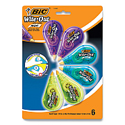 BIC Wite-Out Brand Mini Correction Tape, Non-Refillable, Blue/Purple/Yellow Applicators, 0.2" x 314.4", 6/Pack (BICWOTMP61WHI)