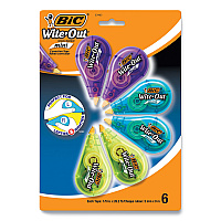 BIC Wite-Out Brand Mini Correction Tape, Non-Refillable, Blue/Purple/Yellow Applicators, 0.2" x 314.4", 6/Pack (BICWOTMP61WHI)