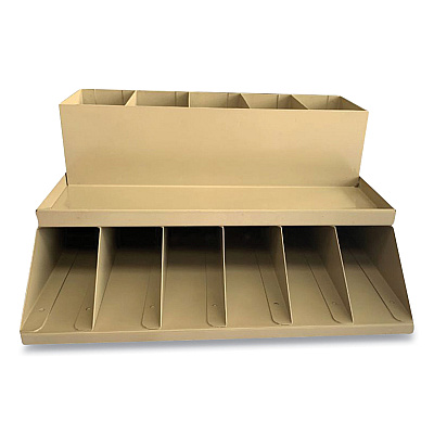 CONTROLTEK Coin Wrapper and Bill Strap 2-Tier Rack, 11 Compartments, 9.38 x 8.13 4.63, Plastic, Pebble Beige (CNK500013)