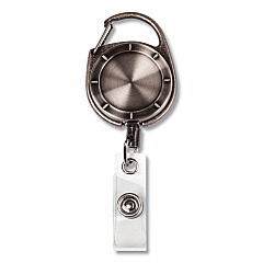 COSCO MyID Carabiner-Style Badge Reel, Retractable 23" Nylon Cord, Pewter (CSC075031)