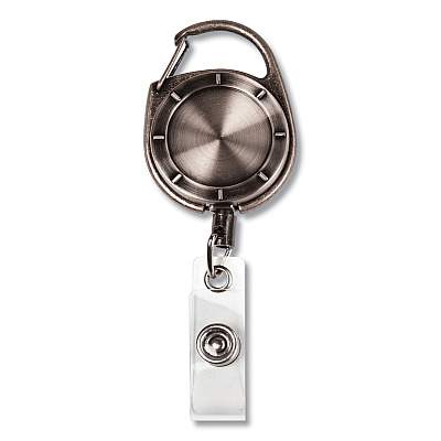COSCO MyID Carabiner-Style Badge Reel, Retractable 23" Nylon Cord, Pewter (CSC075031)