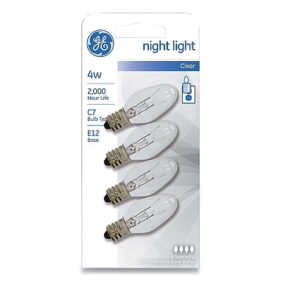 GE Incandescent C7 Night Light Bulb, 4 W, Clear, 4/Pack (GEL20572)