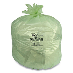 Heritage Biotuf Compostable Can Liners, 48 gal, 0.8 mil, 42" x 48", Green, 25 Bags/Roll, 5 Rolls/Carton (HERY8448EER01)