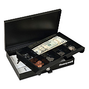 Honeywell Low Profile Cash Box,1 Bill, 5 Coin Slots, Key Lock, 11.6 x 8 x 1.9, Steel, Black (HWL6212)