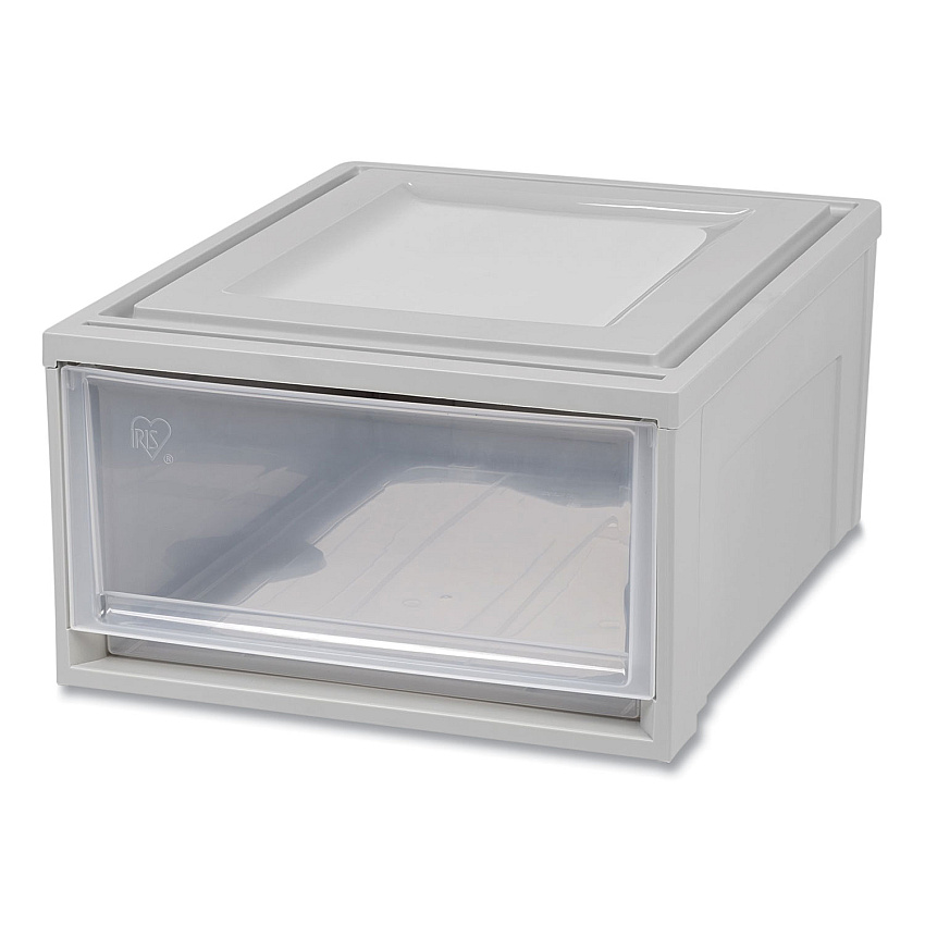 IRIS Stackable Storage Drawer, 7.75 gal, 15.75" x 19.62" x 9", Gray/Translucent Frost (IRS170473)